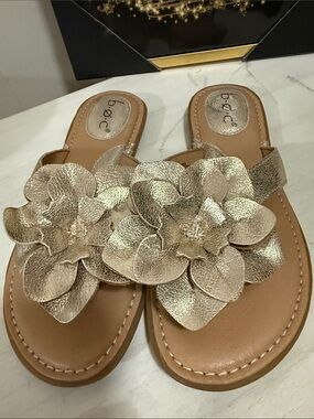 b.o.c. Gold Floral Slip-On Sandals